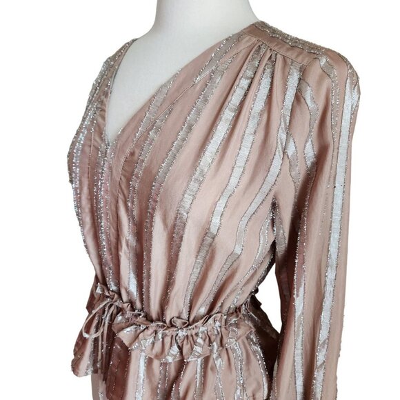 Current Air Women Metallic Stripe Long Sleeve Blouse In Dusty Rose Size Small - Picture 6 of 16